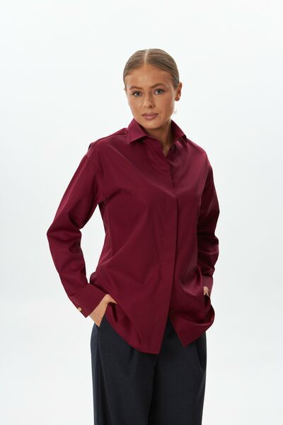 Женская рубашка вишнёвая из хлопка -9055 от byME 