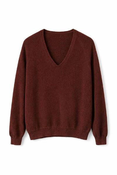 Джемпер с V-образным вырезом из кашемира темно-коричневый-82047 от byME 