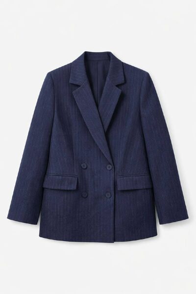 Жакет синий в тонкую полоску из шерсти J1-1008 от byME 
