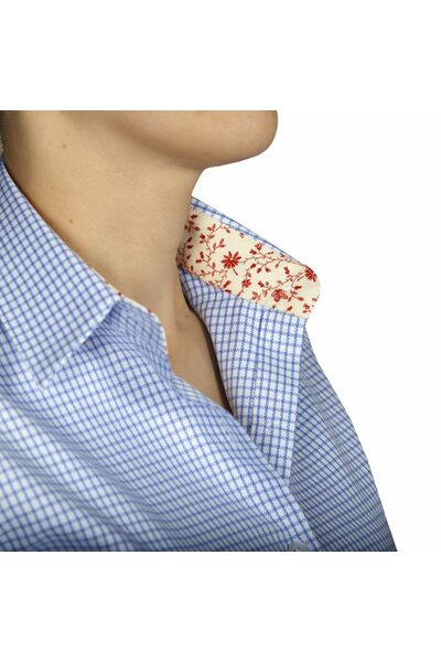 Приталенная женская рубашка под запонки голубая - 5019 от DoubleCuff 