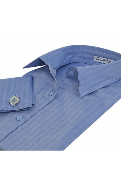 Женская рубашка под запонки синяя Non-Iron - 5112 от DoubleCuff 