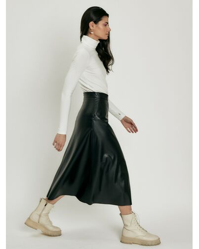 Юбка женская миди из эко кожи черная от byME 