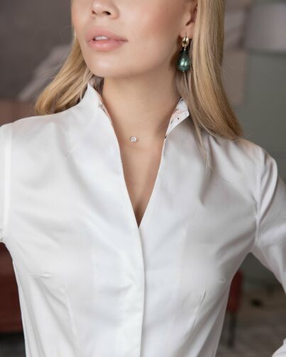 Женская рубашка воротник стойка под пуговицы с отделкой бабочки - 8127 от byME 