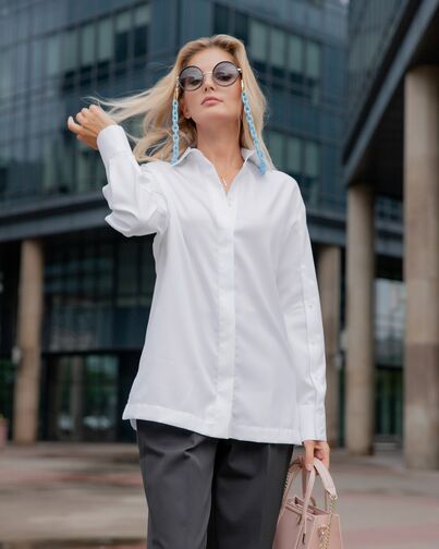 Женская рубашка пышный рукав под пуговицу белая - 8226-N от byME 
