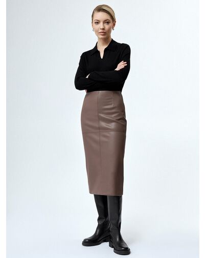 Юбка женская прямая из экокожи темно-бежевая от byME 