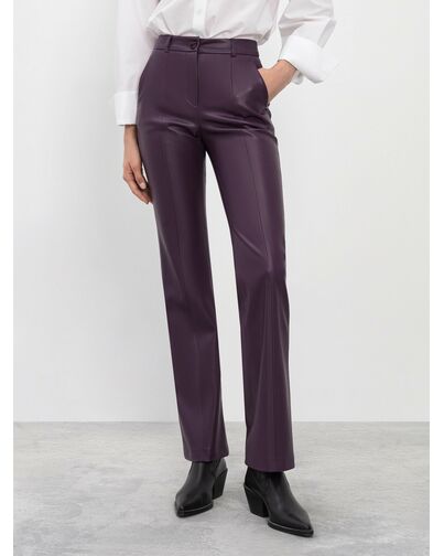 Брюки из экокожи тёмно-баклажановые от byME 