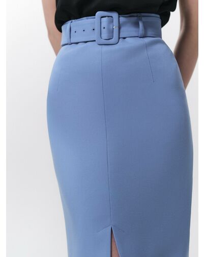 Юбка-карандаш женская со съемным поясом голубая от byME 