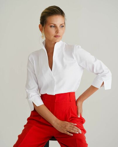 Женская рубашка воротник стойка удлиненная рукав 3/4 - 8527 от byME 