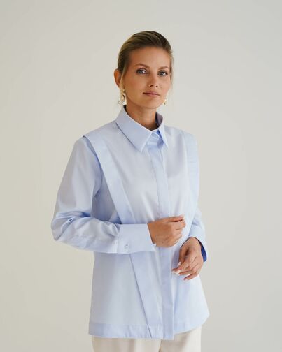 Женская рубашка голубая из хлопка с интересной манжетой под пуговицы 8550 от byME 