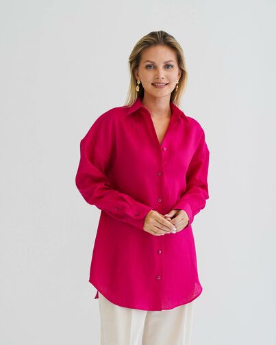 Женская рубашка льняная фуксия- 8569 от byME 