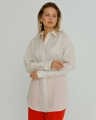 Женская рубашка изо льна бежевая - 8570 от byME 