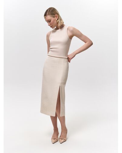 Юбка-карандаш из твида экрю/пудра от Calista 