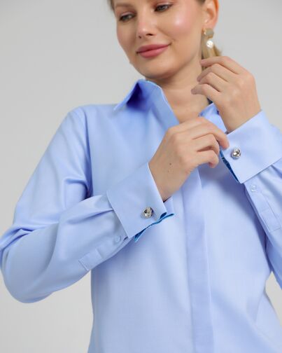 Женская рубашка из хлопка под запонки голубая - 8726 от byME 
