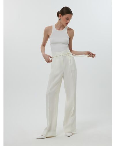 Женские удлиненные брюки со льном цвет экрю от Calista 