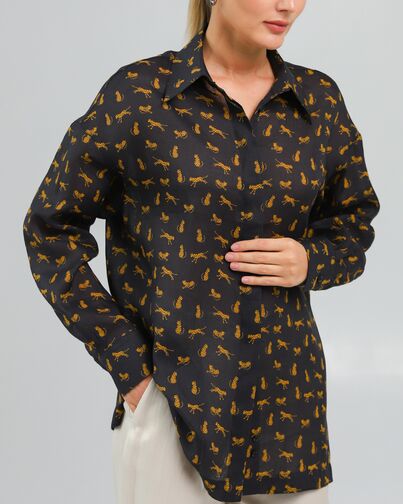 Женская рубашка с универсальным манжетом принт золотые леопарды на чёрном фон - 8545 от byME 