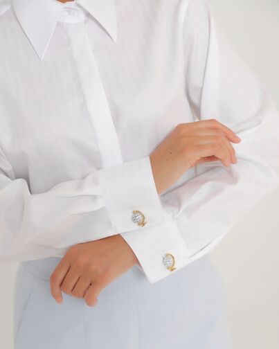 Женская рубашка белая из хлопка с универсальным манжетом-8765 от byME 