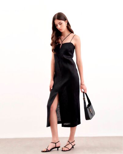 Льняное платье-сарафан черное от LW 