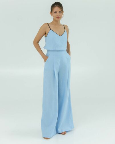 Женские брюки голубые изо льна-135032 от LW 