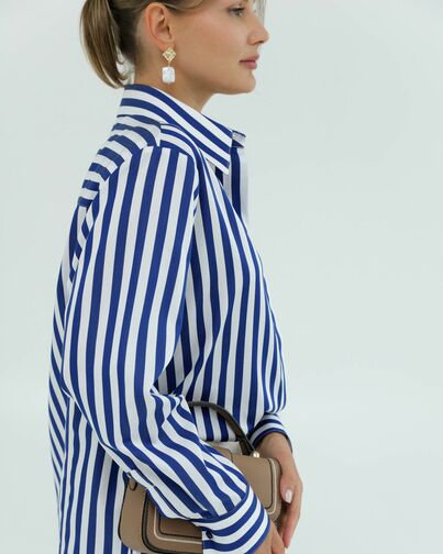 Женская рубашка из хлопка и тенсела в синюю полоску 8856 от byME 