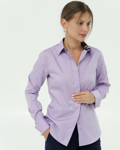 Рубашка хлопковая фиолетовая  с отделкой ирисы в полуприталенном силуэте под запонки 8885 от byME 