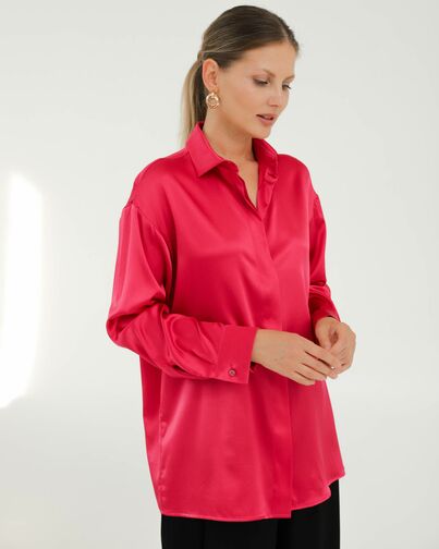 Рубашка шелковая в цвете маджента в прямом силуэте с универсальной манжетой  8940 от byME 