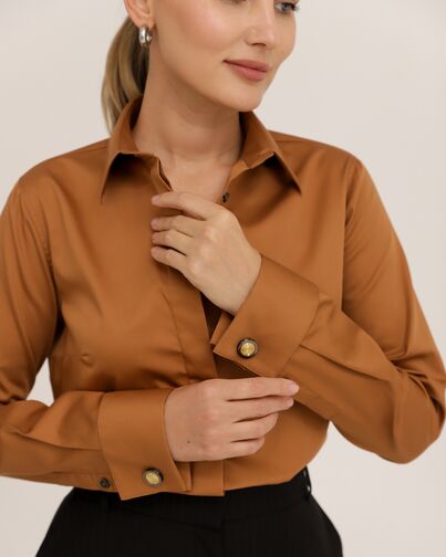 Рубашка хлопковая светло-коричневая под запонки 8915 от byME 