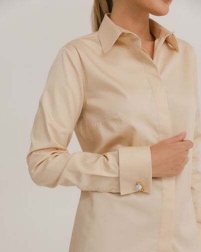 Рубашка хлопковая в бежевом цвете под запонки  8916 от byME 
