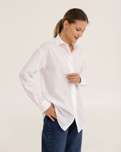 Рубашка хлопоквая белая фактура полоска и горошек - 8951 от byME 