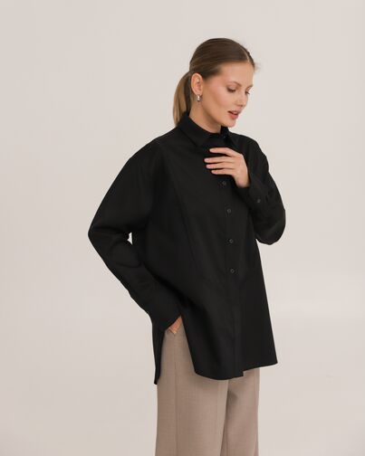 Рубашка хлопковая черная с манишкой 8933 от byME 