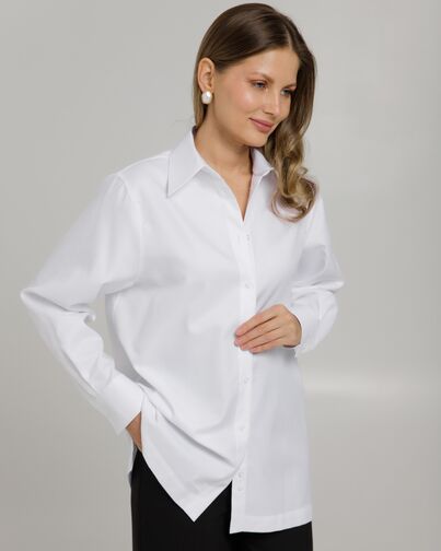Женская рубашка с универсальным манжетом  белая из хлопка -8967 от ByME 