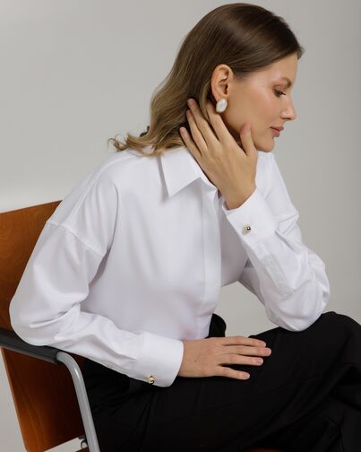 Рубашка хлопковая под пуговицы белая оверсайз - 8363 от byME 