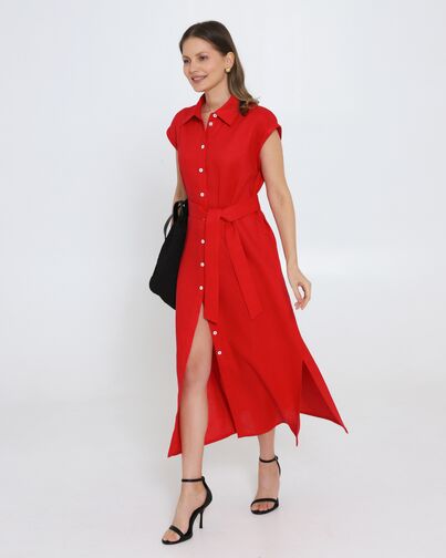 Платье красное изо льна-D1-1000 от byME 