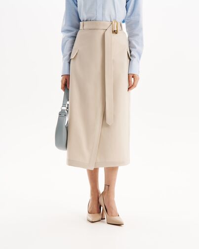 Юбка в серо-бежевом цвете на запах из хлопка SK3-1000 от byME 