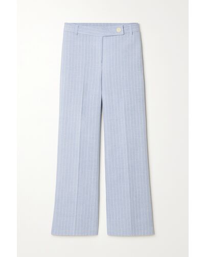 Брюки прямые голубые в тонкую полоску из льна и вискозы TR1-1001 от  