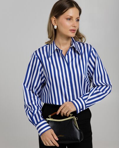 Рубашка в полоску сине-белую с пуговицами по бокам  8958 от byME 