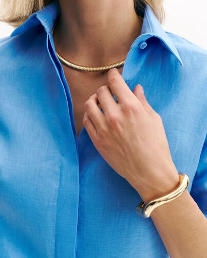 Женская рубашка  голубая изо льна с рукавом 3/4 8984 от byME 