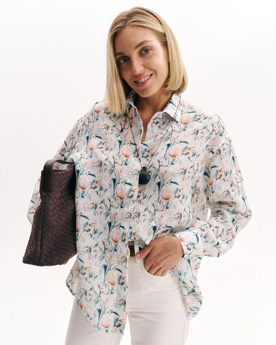 Женская рубашка из крапивы  принт слоны -8996 от byME 