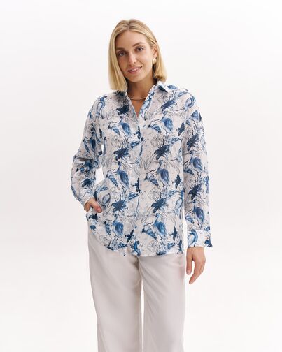 Женская рубашка из крапивы принт цапли и цветы-8997 от byME 