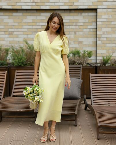 Платье женское изо льна желтое-MS5631 от  