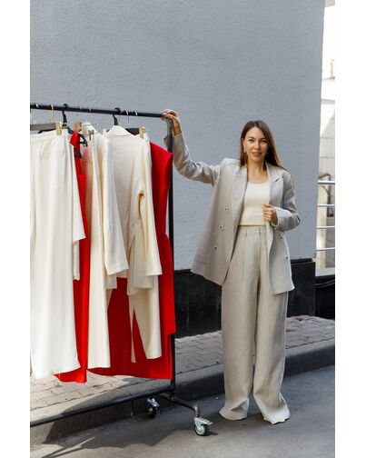 Женские брюки серые изо льна-MS5320 от  