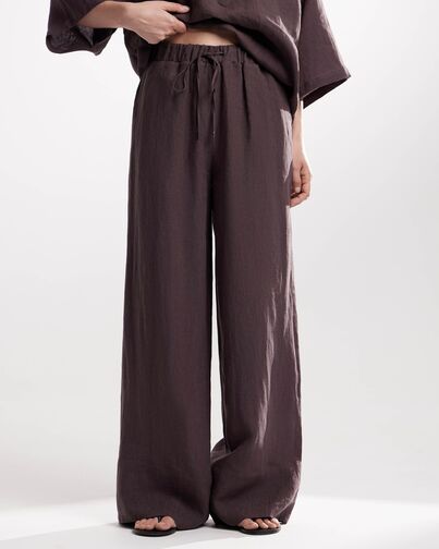 Женские брюки из льна коричневые-135041 от LW 