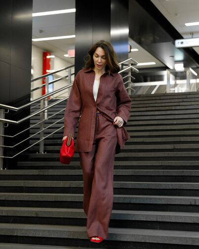 Женские брюки изо льна коричневые-5313 от  