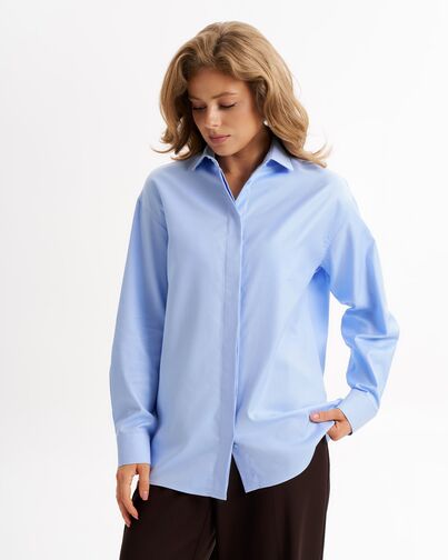 Женская рубашка из хлопка голубая-9018 от byME 