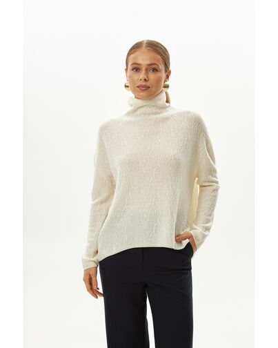 Джемпер из шерсти мериноса тонкой вязки белый фактурный от byME 