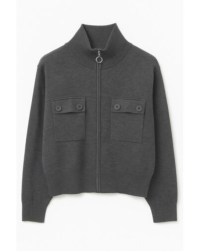 Джемпер серый на молнии с карманами из хлопка и акрила-MQ076 от byME 