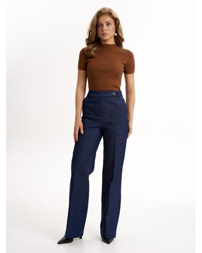 Женские брюки синие из ткани деним TR1-1003 от byME 