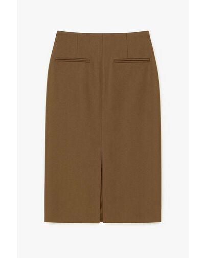 Юбка с разрезом спереди капучино с добавлением шерсти SK4-1005 от ByME 