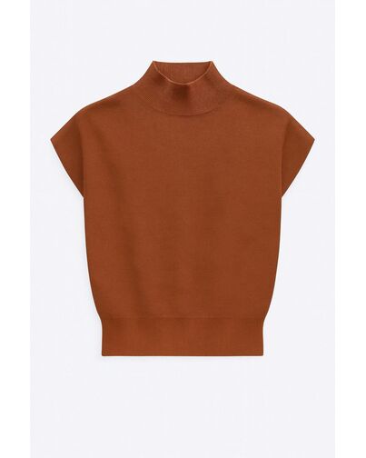 Топ из шерсти мериноса тонкой вязки и шелка Mulberry терракотовый от byME 