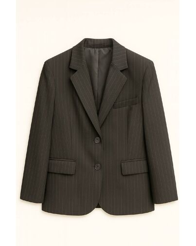 Жакет однобортный черный в тонкую полоску с добавлением шерсти-LWWN-125036 от  