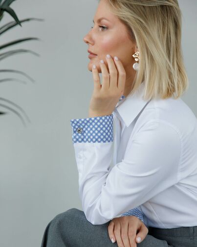 Женская рубашка из хлопка белая с отделкой орнамент под запонки 8983 от byME 